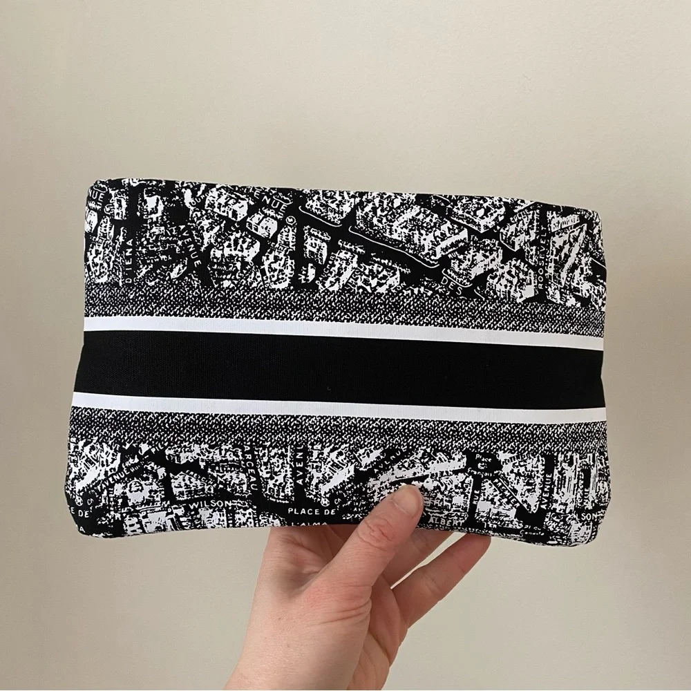 Brand New Christian Dior Black White Paris Map Print Cosmetic Bag Makeup Pouch